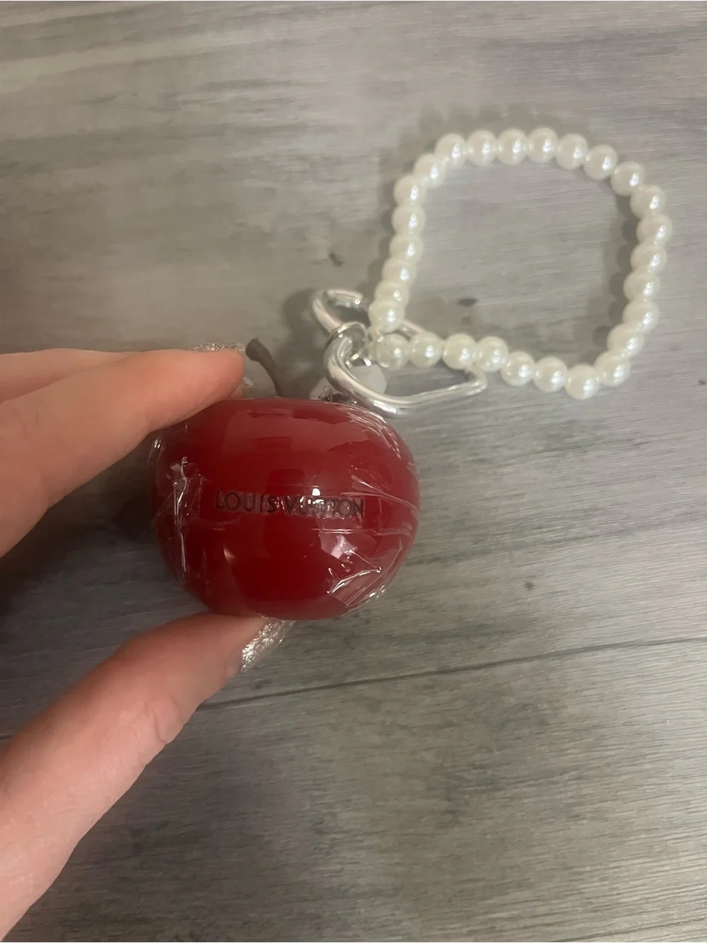 Glossy Red Apple Pearl Charm Key Holder